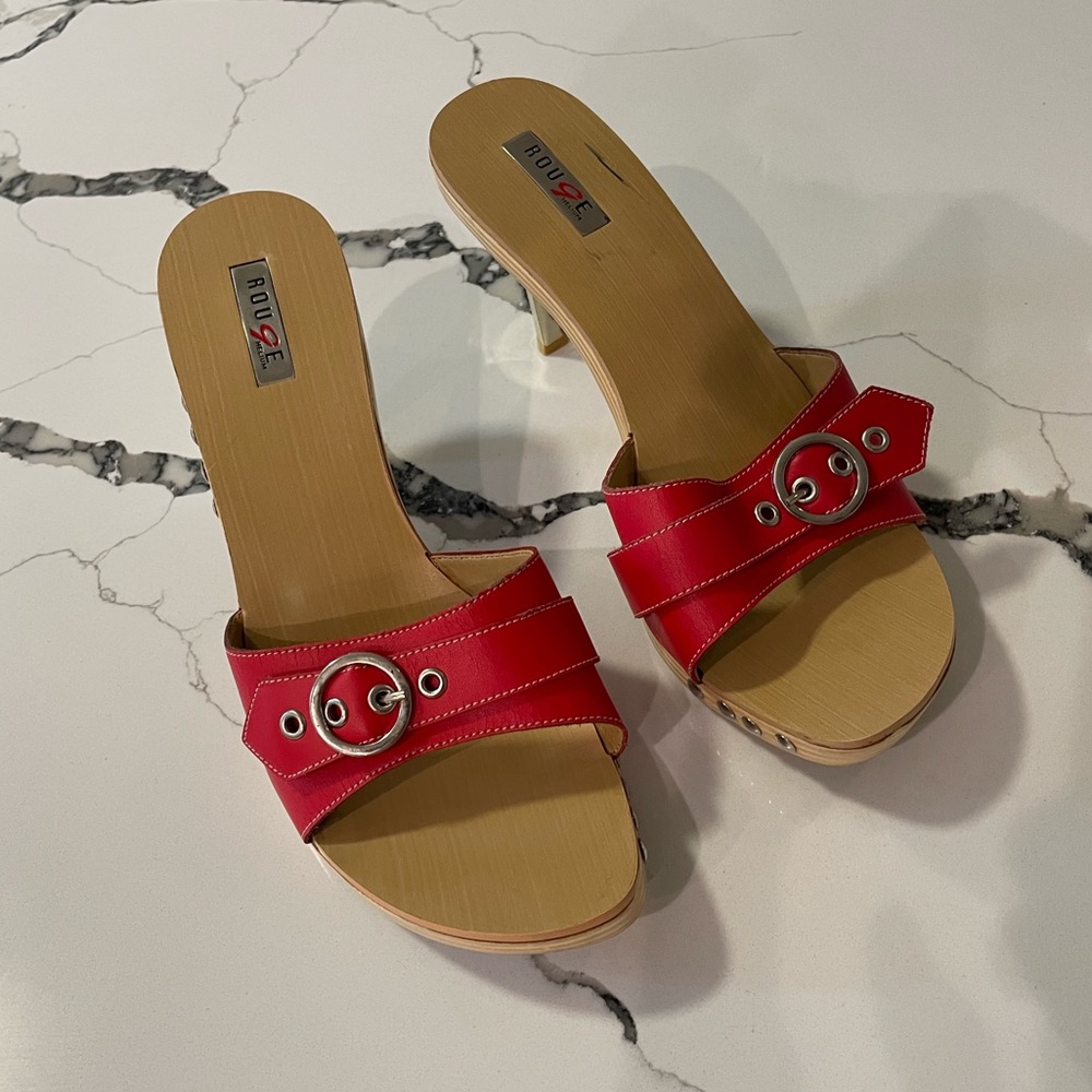 Red and tan vintage heels